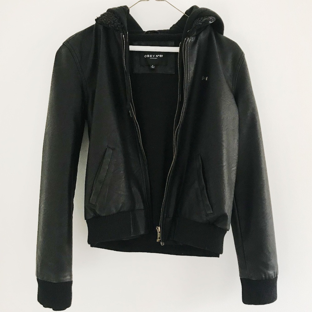 Obey Hooded Leather Jacket